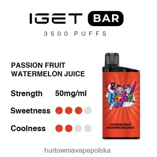 Vape Shop Wrocław - sok z arbuza z marakui VPNZX97 IGET BAR 3500 5% nikotyny