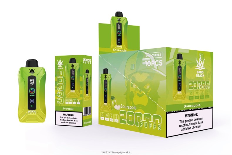 Hurtownia Vape Polska - Bang Beach Waporyzator z inteligentnym ekranem o wydajności 20000 zaciągnięć kwaśne jabłko J66LVB1