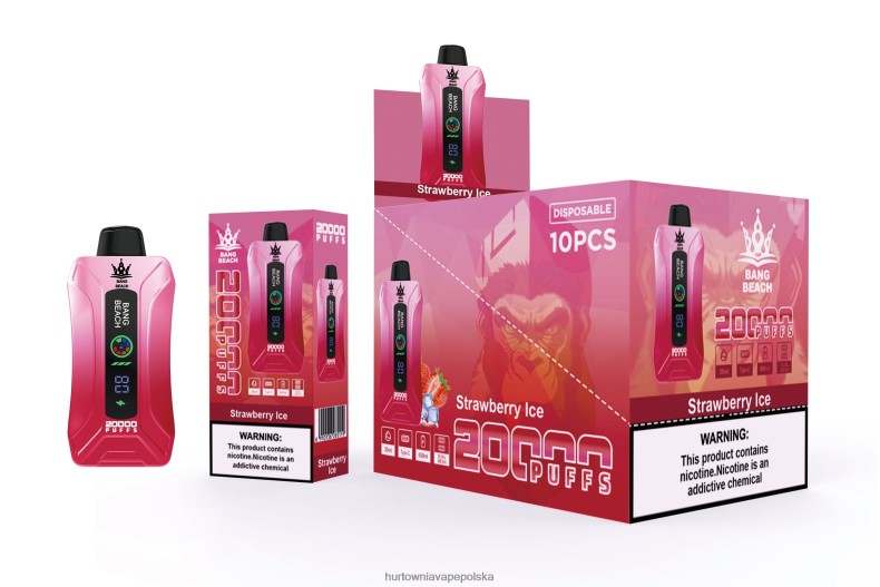 Vape Shop Kraków - Bang Beach Waporyzator z inteligentnym ekranem o wydajności 20000 zaciągnięć lód truskawkowy J66LVB6