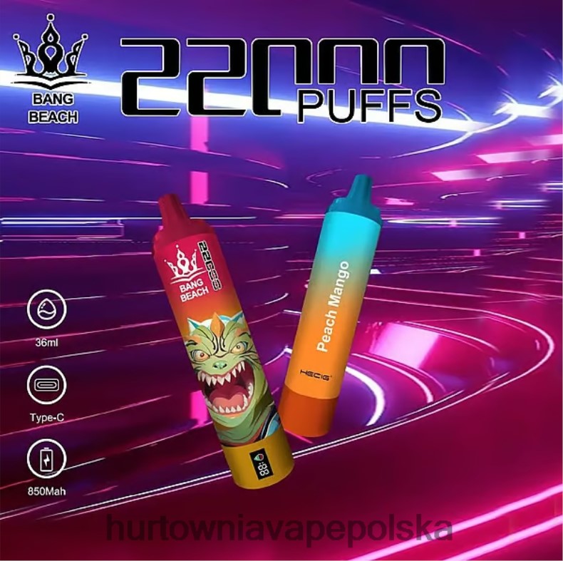 Vape Shop Warszawa - Bang Beach Inteligentny ekran o wydajności 22 000 zaciągnięć brzoskwiniowe mango J66LVB24