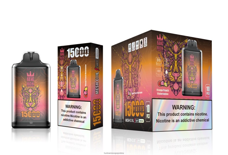 Hurtownia Vape W Polsce - Bang Box s1-15000 zaciągnięć arbuz mango brzoskwinia J66LVB107