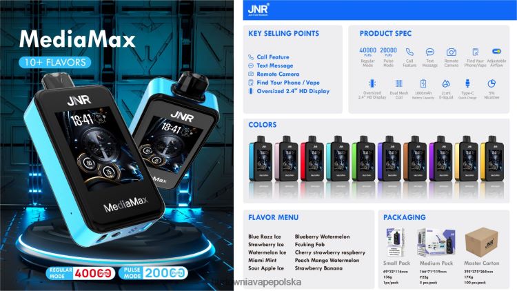 Hurtownia Vape W Polsce - JNR MediaMax zadycha 40 tys 004FL419 Miętowa mięta