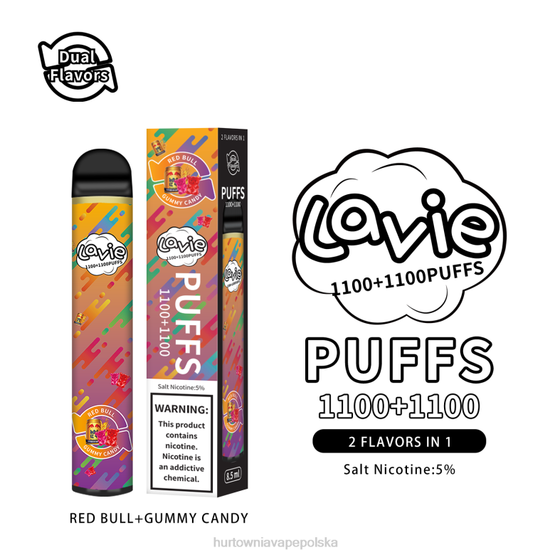 Hurtownia Vape W Polsce - LAVIE BAR Switch 2200 zaciągnięć 8R2Z299 czerwony byk/żelki
