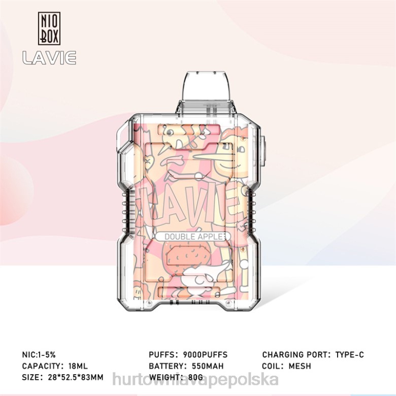 Vape Shop Lublin - LAVIE NIO BOX 9000 zaciągnięć 8R2Z195 podwójne jabłko