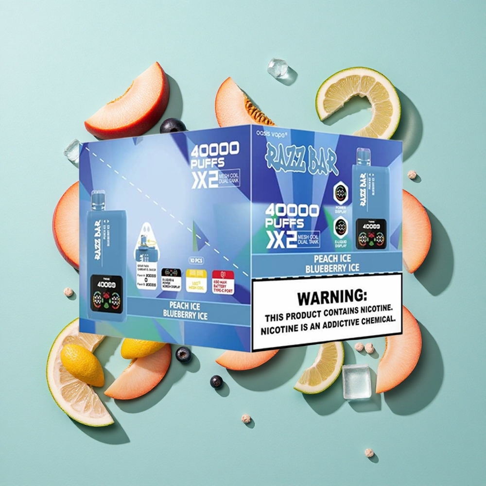 Razz Bar 40000 Zaciągnięć Brzoskwiniowy Lód_Borówkowy Lód Wyświetlacz Mocy