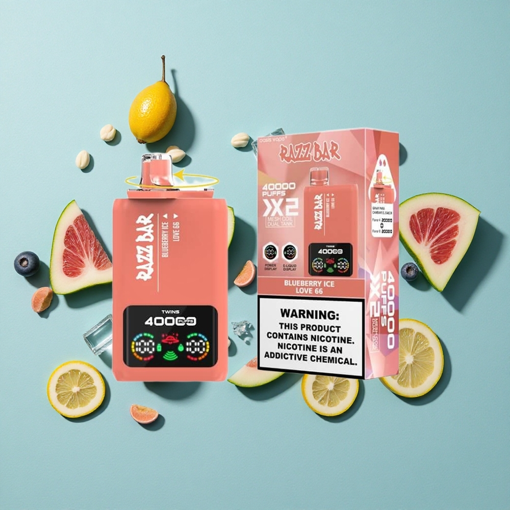 Razz Bar 40000 Zaciągnięć Jednorazowy E-papieros Mirtillo Ghiaccio_Love 66 Wyświetlacz Mocy