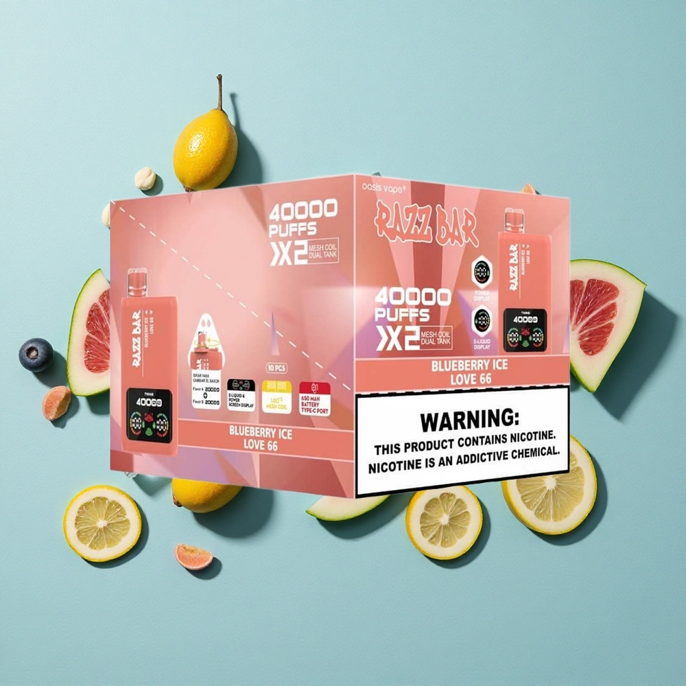 Razz Bar 40000 Zaciągnięć Jednorazowy E-papieros Mirtillo Ghiaccio_Love 66 Wyświetlacz Mocy