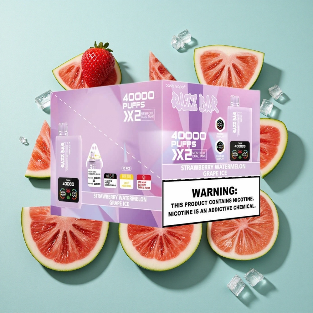 Razz Bar 40000 Zaciągnięć Jednorazowy Vape Fragola_Anguria_Ghiaccio Uva 1.0 Ohm Mesh Coil