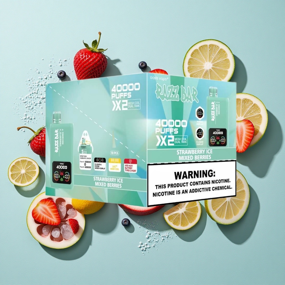 Razz Bar 40000 Zaciągnięć Jednorazowy Vape Fragola Ghiaccio_Bacche Miste Wyświetlacz Mocy