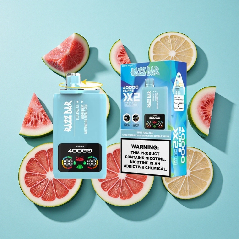 Razz Bar 40000 Zaciągnięć Jednorazowy Vape Mroźna Malina-Truskawka-Arbuz-Guma Balonowa z Wyświetlaczem Mocy