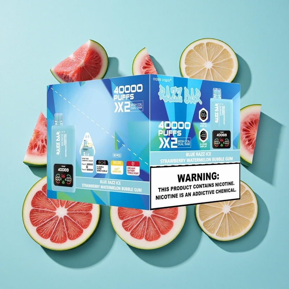 Razz Bar 40000 Zaciągnięć Jednorazowy Vape Mroźna Malina-Truskawka-Arbuz-Guma Balonowa z Wyświetlaczem Mocy
