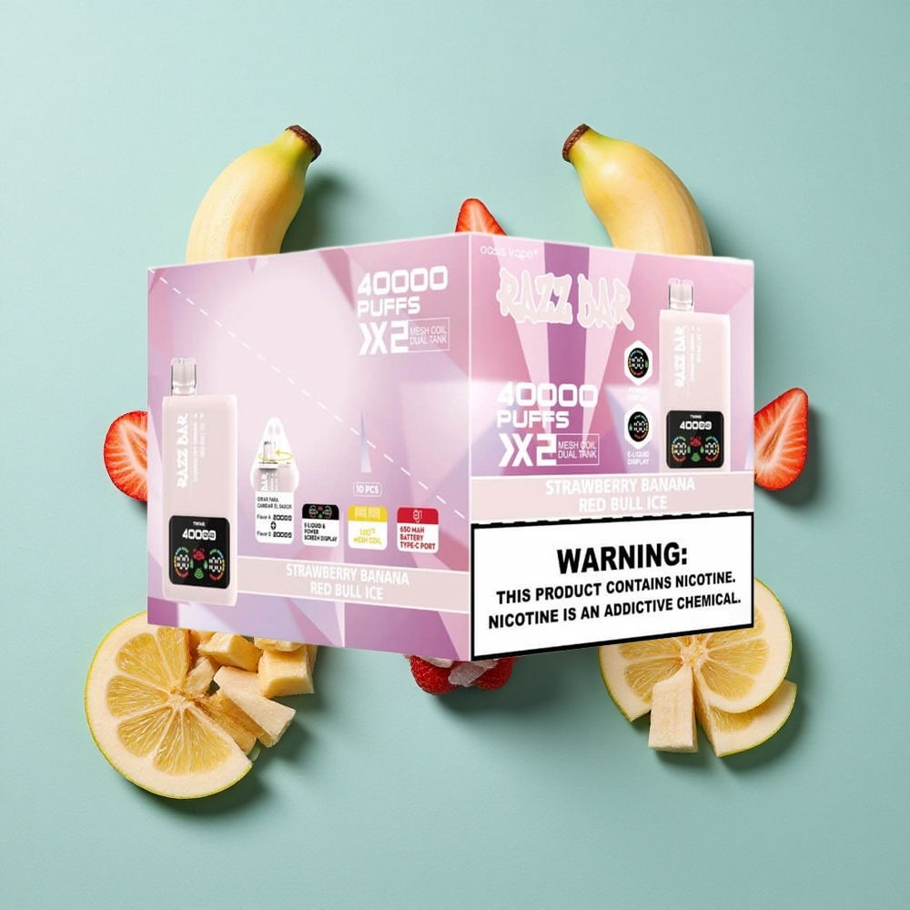 Razz Bar 40000 Zaciągnięć Jednorazowy Vape Truskawka-Banana_Red Bull Ice Wyświetlacz Mocy