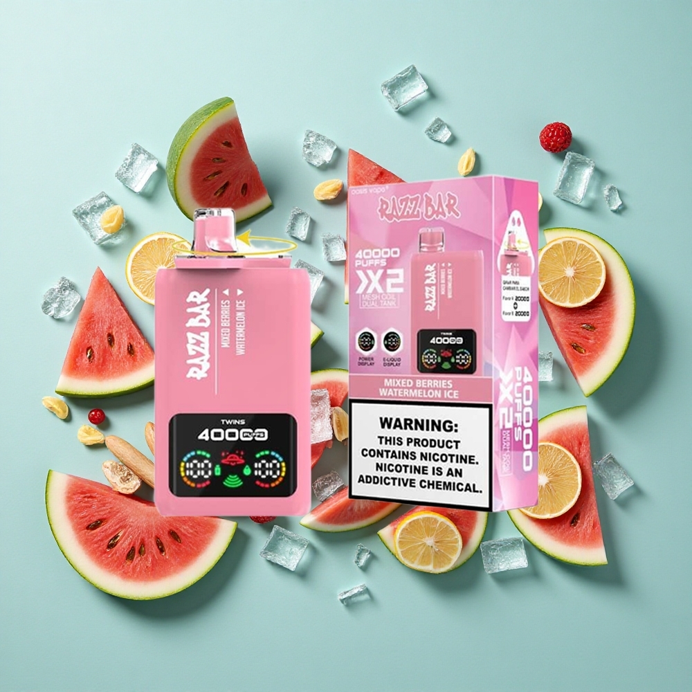 Razz Bar 40000 Zaciągnięć Mieszane Jagody_Watermelon Ice Wyświetlacz Mocy 1.0Ohm 2 Mesh Coil