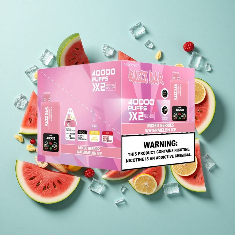 Razz Bar 40000 Zaciągnięć Mieszane Jagody_Watermelon Ice Wyświetlacz Mocy 1.0Ohm 2 Mesh Coil