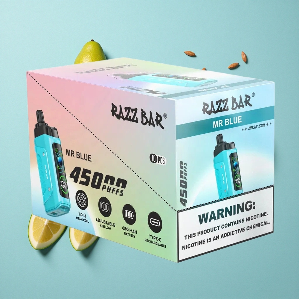 Razz Bar 45000 Jednorazowy Vape Zaciągnięć Mr Blu Italy Mesh Coil 1.0 Ohm