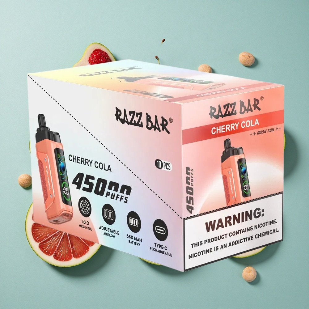 Razz Bar 45000 Zaciągnięć Jednorazowy Vape Ciliegia Cola 1.0 Ohm Mesh Coil