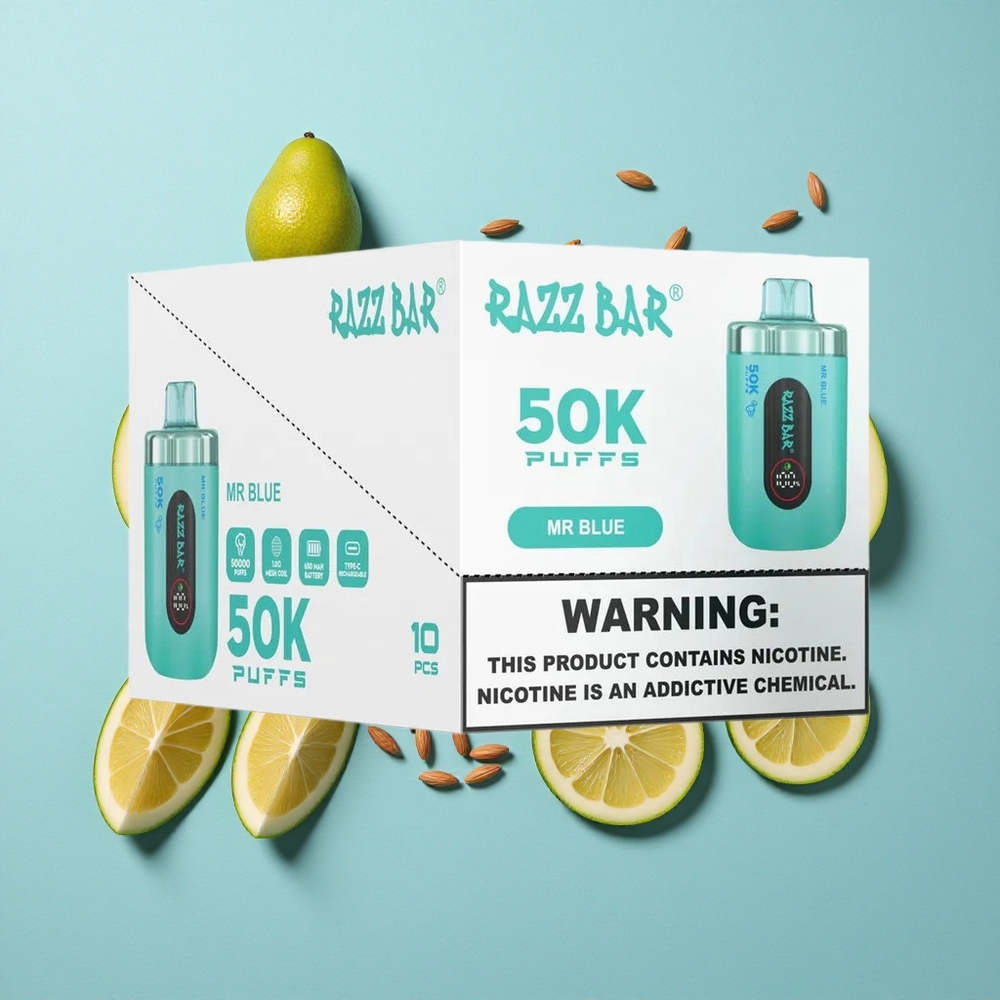 Razz Bar 50000 Zaciągnięć Jednorazowy VapeMr Blu Tipo-C Ricaricabile 1.0 Ohm Mesh Coil