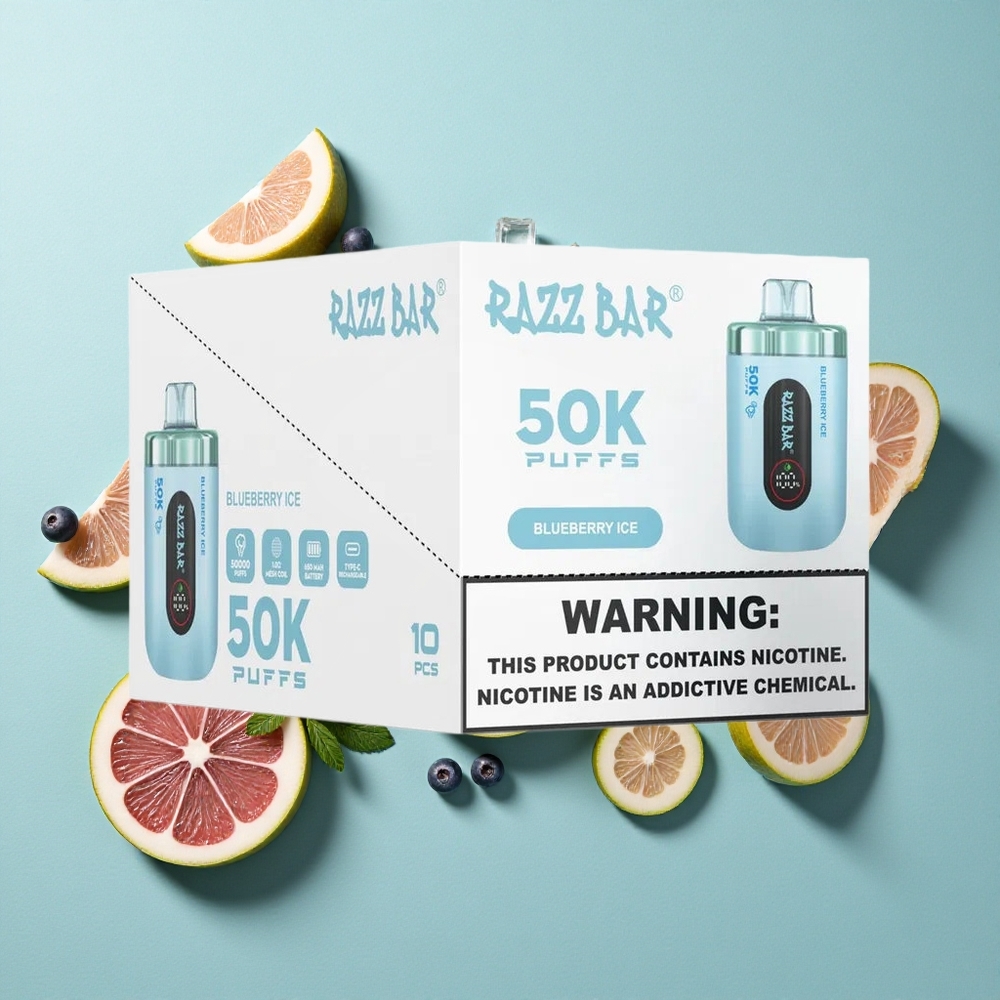 Razz Bar 50K Zaciągnięć Jednorazowy Vape Mirtillo Ghiaccio 1.0 Ohm Mesh Coil