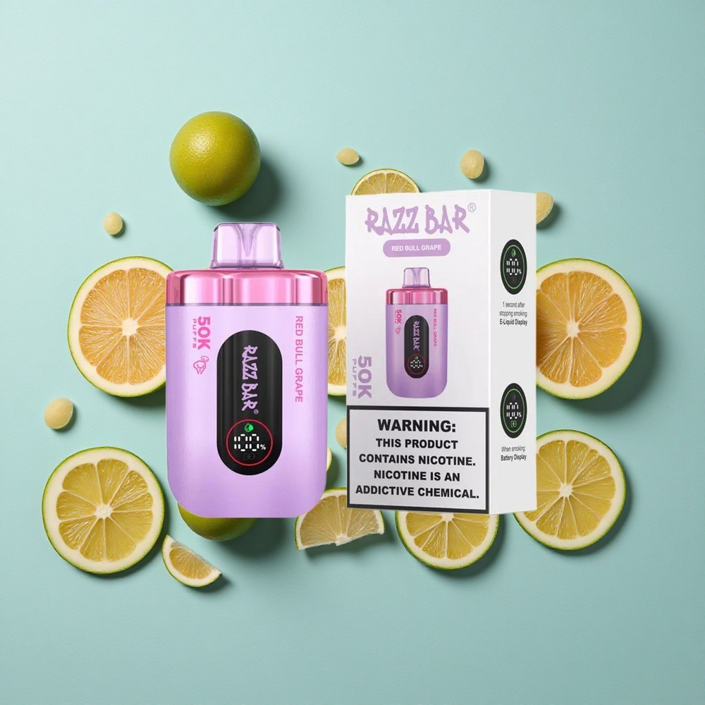 Razz Bar 50K Zaciągnięć Jednorazowy Vape Red Bull Winogrono 1.0 Ohm Mesh Coil