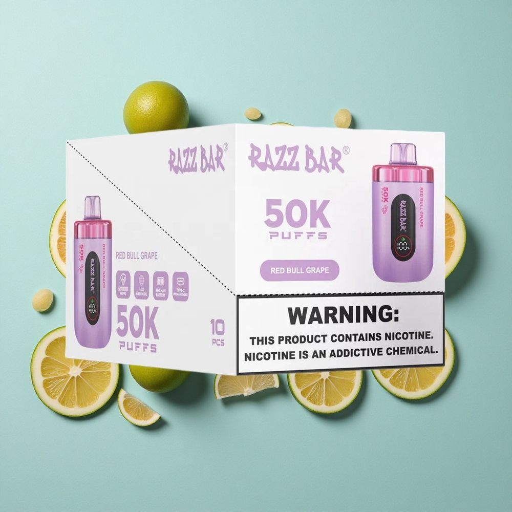 Razz Bar 50K Zaciągnięć Jednorazowy Vape Red Bull Winogrono 1.0 Ohm Mesh Coil