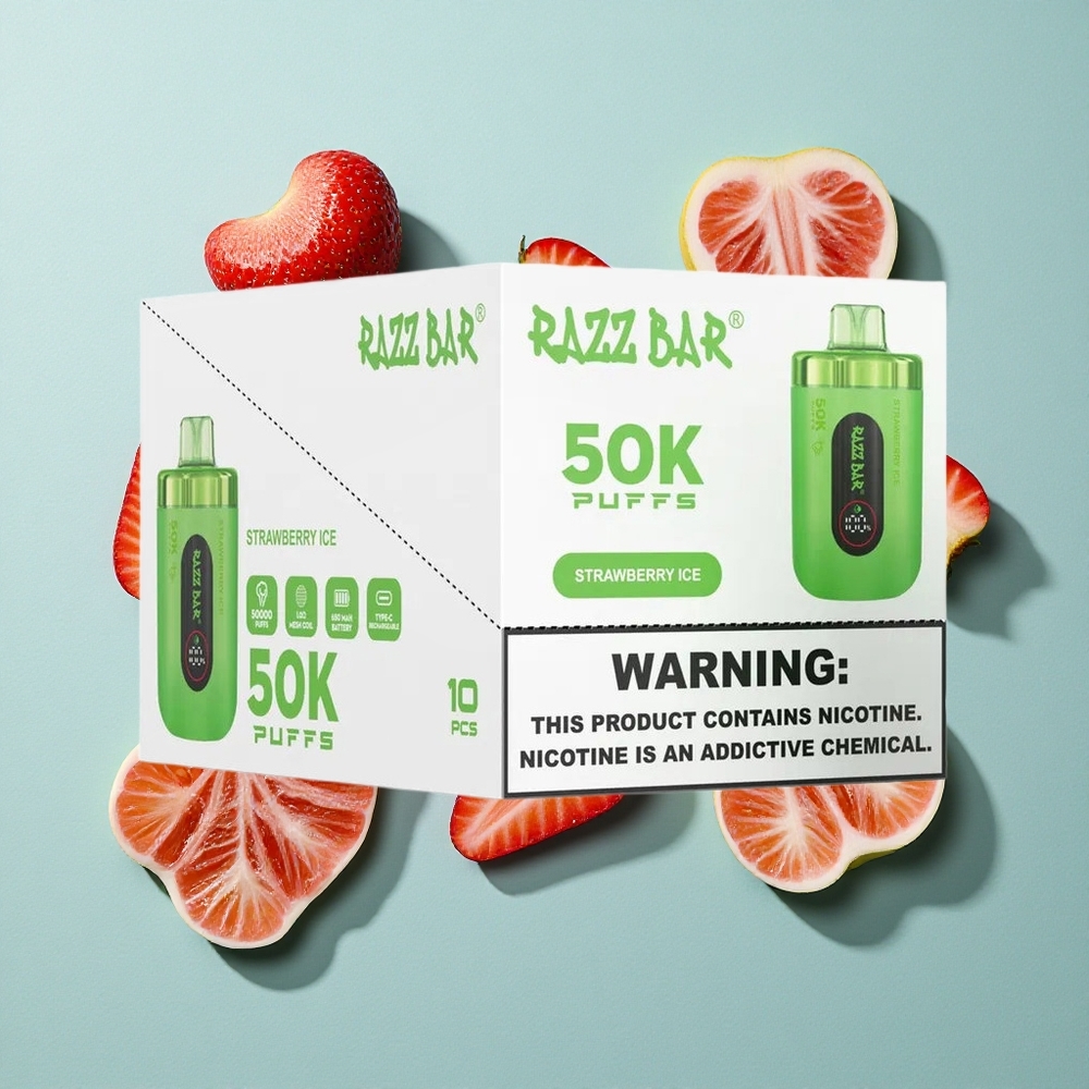 Razz Bar 50K Zaciągnięć Truskawkowy lód Jednorazowy Vape 2% Zawartość Nikotyny